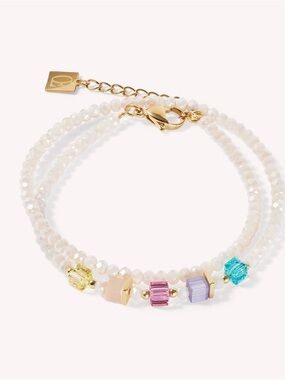 Gold-Tone Multicolor Accent Double-Wrap Bracelet in White